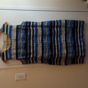 Precis Green Blue Stripe Print Linen Dress